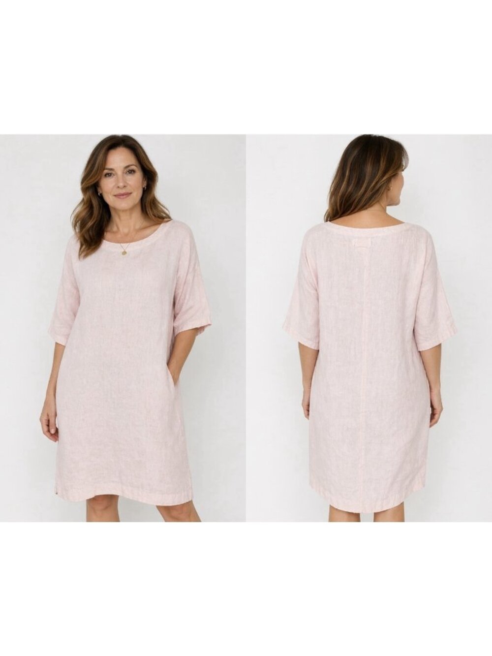Vikolino Shirt Dress S Euro Washed Linen Oversized Pink Short Sleeve Pockets NWT